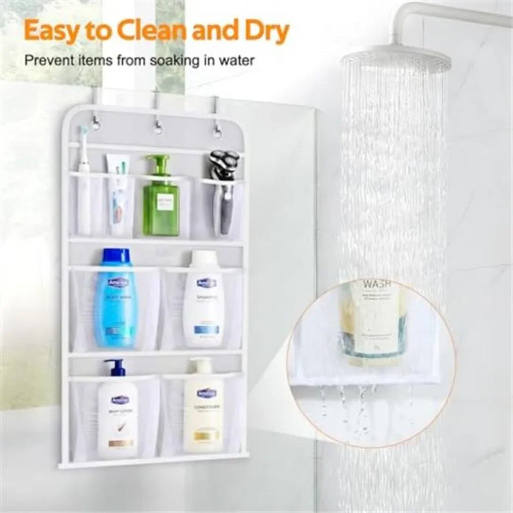 Hanging Shower Organizer Mesh Bathroom Caddy Over Door Pockets Storage Holder